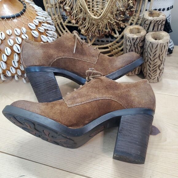 Born Women's 10M Jolene Boot Block Heel Oxford Brown Leather Shootie Lace Up - Picture 6 of 13